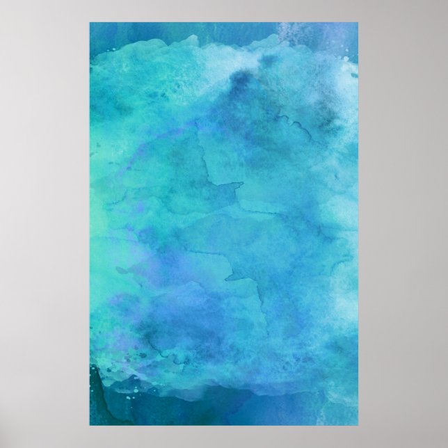 Teal Aqua Blue Teal Watercolor Texture Pattern Poster (Front)