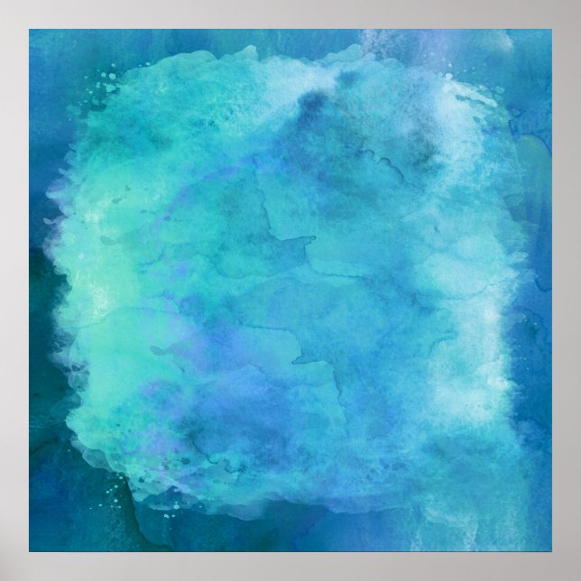 Teal Aqua Blue Teal Watercolor Texture Pattern Poster (Front)