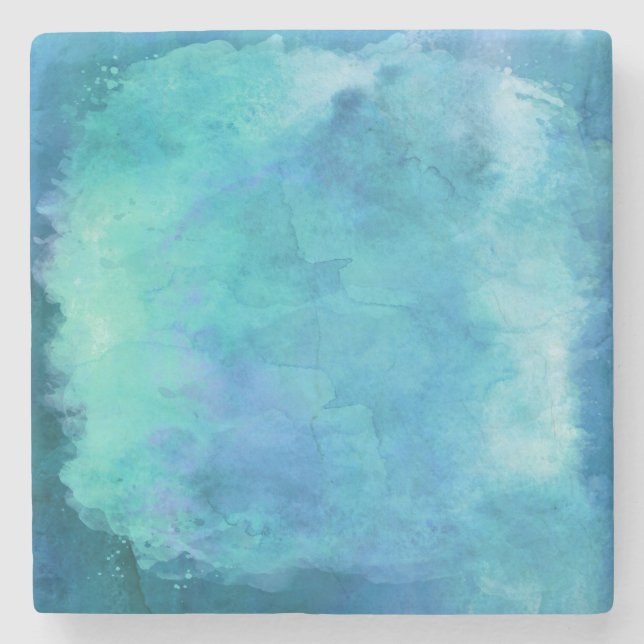 Teal Aqua Blue Teal Watercolor Texture Pattern Stone Coaster (Front)