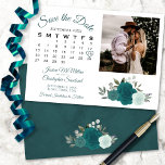 Teal & Aqua Boho Roses Wedding Calendar & Photo Save The Date<br><div class="desc">This beautiful wedding Save the Date card features a rustic boho chic design with script lettering and a cluster of hand painted watercolor roses in shades of teal, turquoise, and aqua. There is a customizable calendar where you can put a heart around your wedding date with space for your photo,...</div>