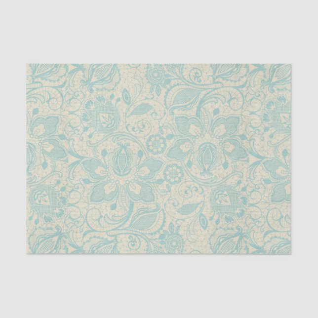 Teal Aqua Floral Lace Tissue Paper (Front)