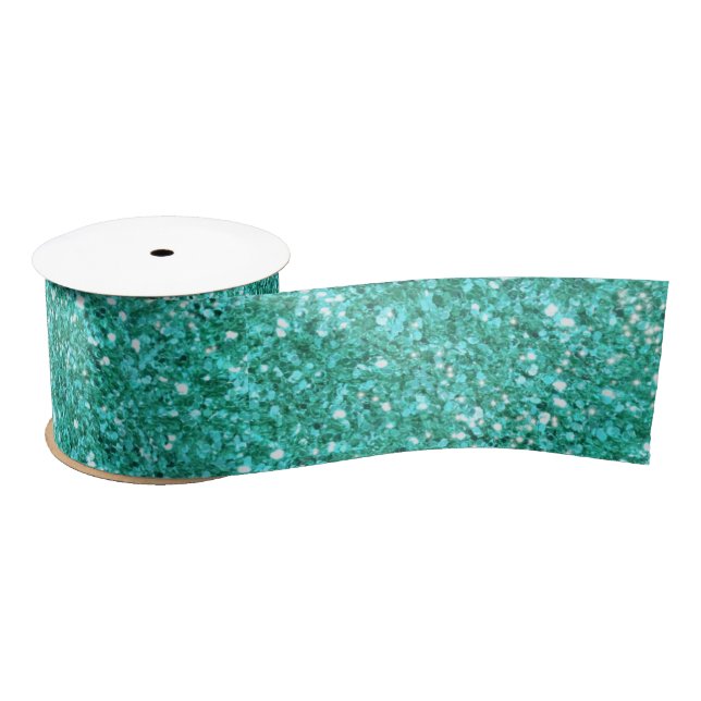 Teal aqua fun sparkling glitter pattern satin ribbon (Spool)