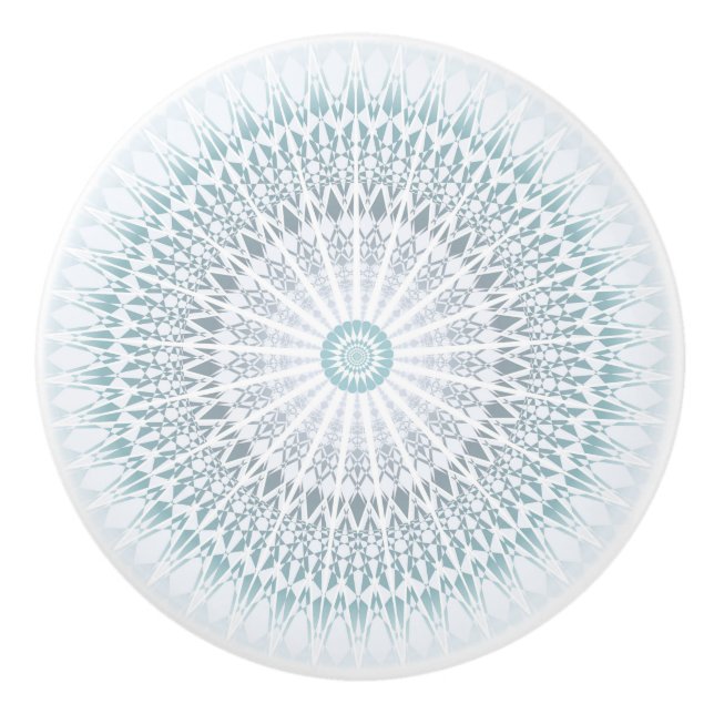 Teal Aqua Geometric Mandala Ceramic Knob (Front)