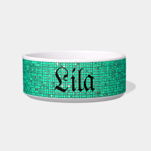 Teal Aqua Glitter Sequin Disco Glitz Pet Food Bowl