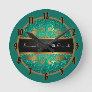 Teal Aqua Glitter Sequin Disco Personalized Clock