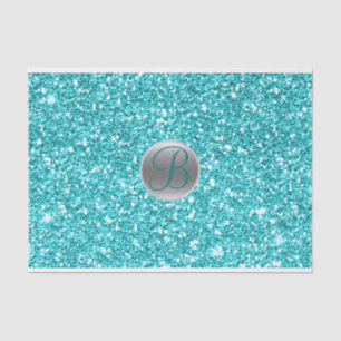 Teal Aqua Glitter Sparkle Glam Monogram Initial Tissue Paper