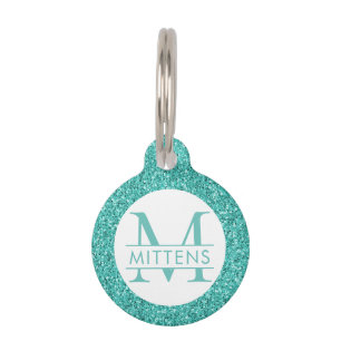 Teal Aqua Glitter Sparkle Pretty Girly Pet Tag