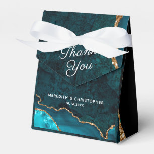 Teal Aqua Gold Glitter Agate Wedding Favor Box