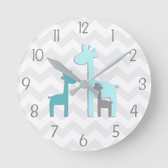 Teal Aqua Gray Giraffe Nursery Wall Clock (Front)