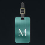 Teal Aqua Green Brushed Metal Script Monogram Glam Luggage Tag<br><div class="desc">Modern Teal Aqua Green Brushed Metal Script Monogram Cute Bag Tag</div>