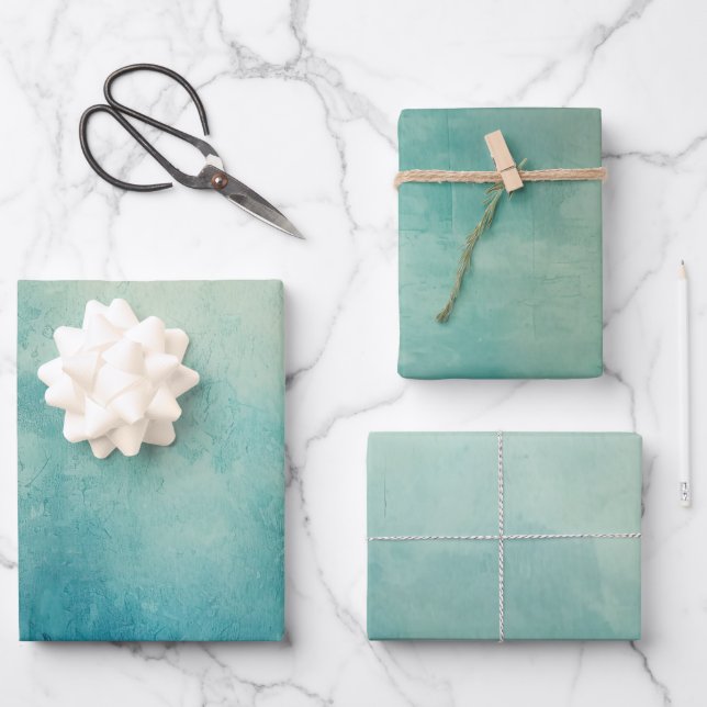 Teal Aqua Green Texture Wrapping Paper Sheet (Front)
