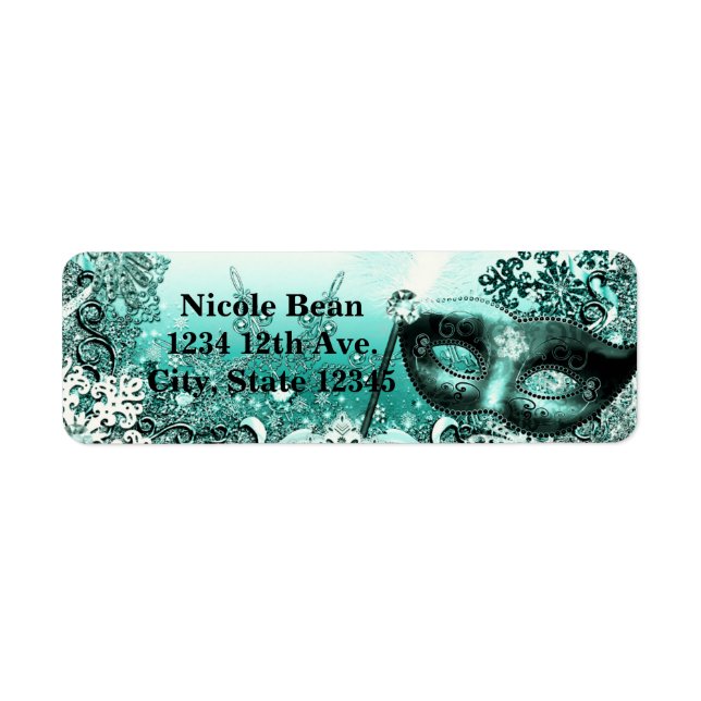 Teal Aqua Green Winter Masquerade & Snowflakes (Front)