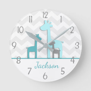 Teal Aqua Grey Giraffe Nursery Wall Clock