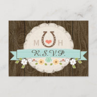 TEAL AQUA HORSESHOE WESTERN WEDDING RSVP CARD