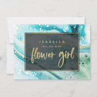 Teal Aqua Marble Will You Be My Flower Girl Card