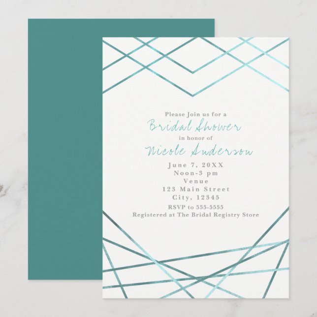Teal Aqua Modern Geometric Lines Party Invitations (Front/Back)