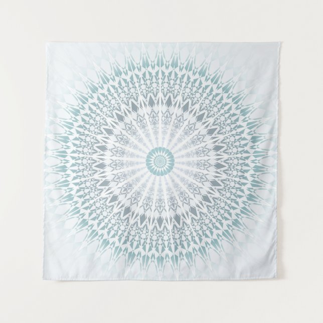 Teal Aqua Modern Geometric Mandala Tapestry (Front)