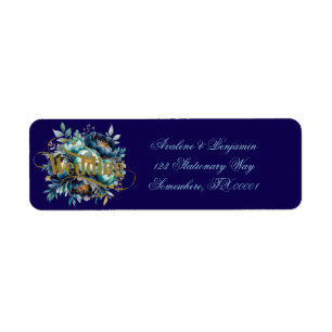 Teal Aqua Navy Blue Peony Floral Wedding Address