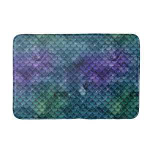 Teal Aqua Purple Mermaid Sparkle Bath Mat