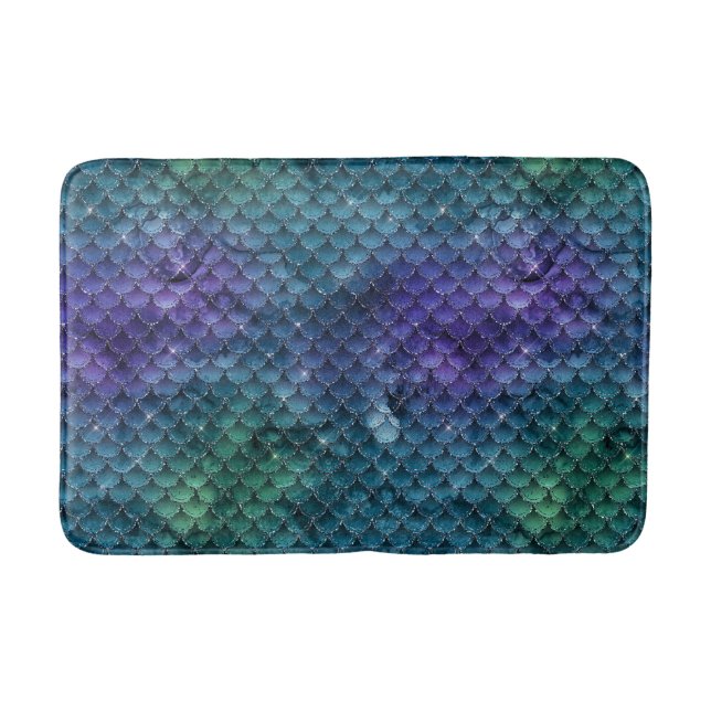 Teal Aqua Purple Mermaid Sparkle Bath Mat (Front)