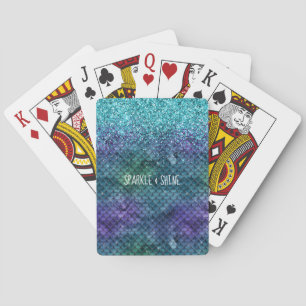 Teal Aqua Purple Mermaid Sparkle Glitter Playing Cards