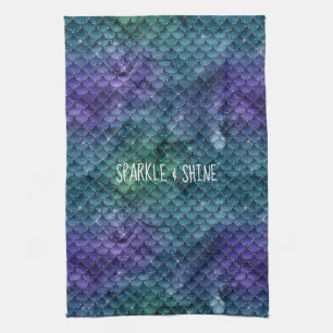 Teal Aqua Purple Mermaid Sparkle Kitchen Towel