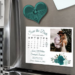Teal & Aqua Roses Calendar & Photo Save the Date Magnetic Invitation<br><div class="desc">This beautiful magnetic card is a wonderful way to let your friends and family know to Save the Date for your upcoming wedding. The rustic boho chic design features with a cluster of hand painted watercolor roses in shades of teal, turquoise, and aqua. The left side of the card is...</div>
