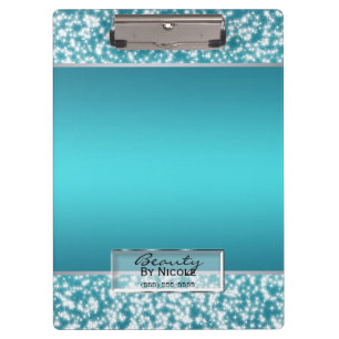 Teal Aqua Sparkle Sparkling Lights Personalized Clipboard