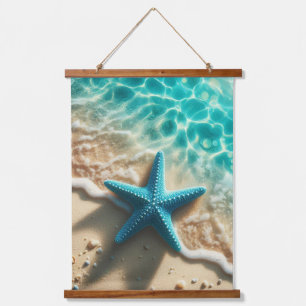 Teal Aqua Starfish Tropical Beach Ocean Waves  Hanging Tapestry