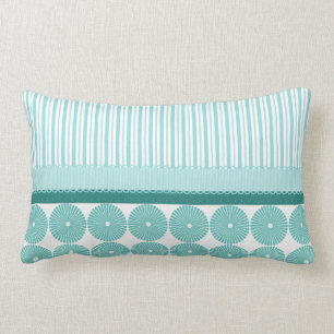 Teal Aqua Turquoise Blue Stripes Circles Pattern Lumbar Pillow