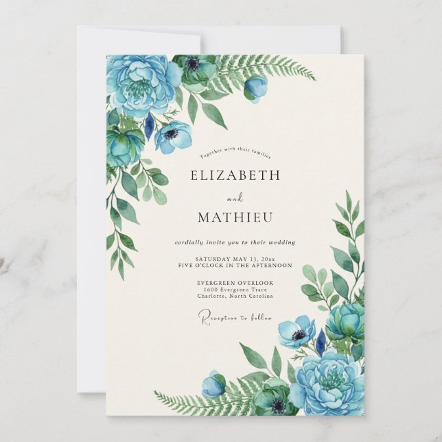 Teal Aqua Vine Wedding Invitation (Front)