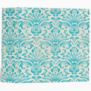 Teal Aqua Watercolor Damask Ombre Blue Print Binder