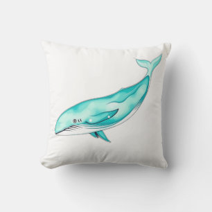 Teal Aqua Watercolor Whale Throw Pillow