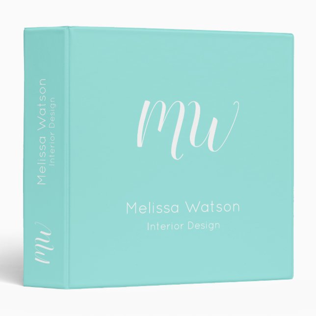 Teal Aquamarine Green Modern Professional Work Binder (Front/Spine)