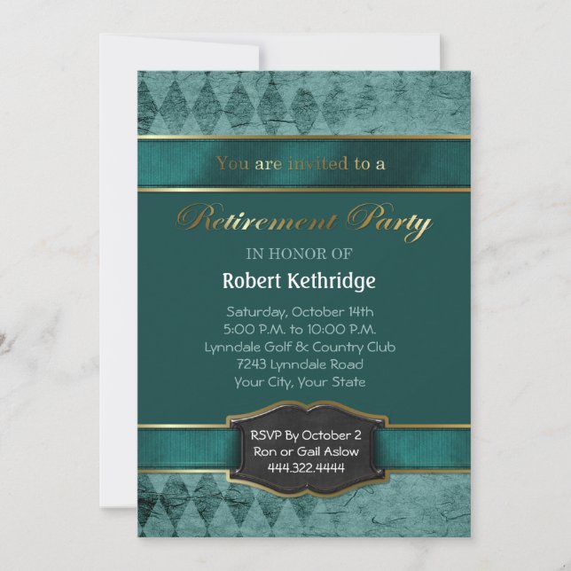 Teal Argyle Classic Retirement Party Invitations (Front)