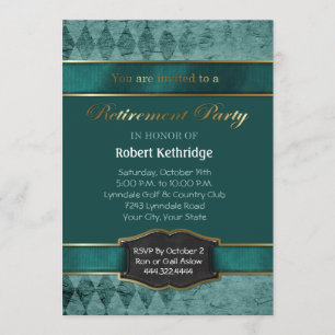 Teal Argyle Classic Retirement Party Invitations