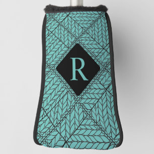 TEAL ARGYLE KNIT Golf Putter Cover + Initial II 