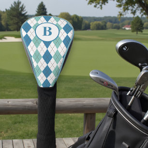 Teal Argyle Monogram Personalized Golf Gift Head Cover