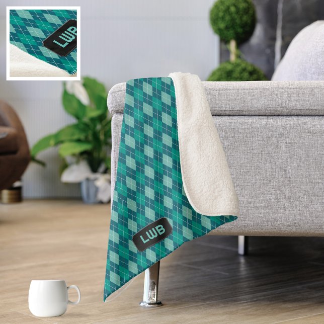 Teal Argyle Pattern - Cozy Knit Look: add initials Sherpa Blanket (Creator Uploaded)