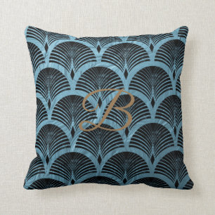 teal art deco fan pattern,teal,art deco,metallic,f throw pillow