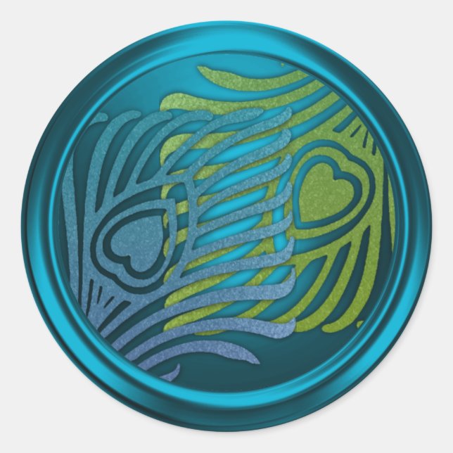 Teal Art Deco Peacock Envelope Seal Set 1104 (Front)