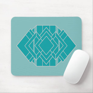 Teal Art Deco Quilt Inspired Mouse Pad