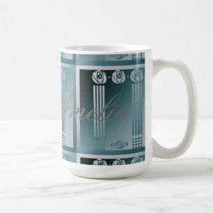 Teal Art nouveau,Charles Mackintosh, rose design r Coffee Mug