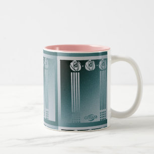 Teal Art nouveau,Charles Mackintosh, rose design r Two-Tone Coffee Mug