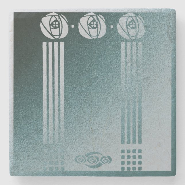 Teal Art nouveau, Ronnie C Mackintosh, rose design Stone Coaster (Front)