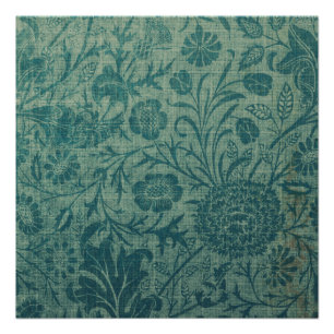 Teal,art nouveau, vintage,floral,pattern,teal,Will Poster