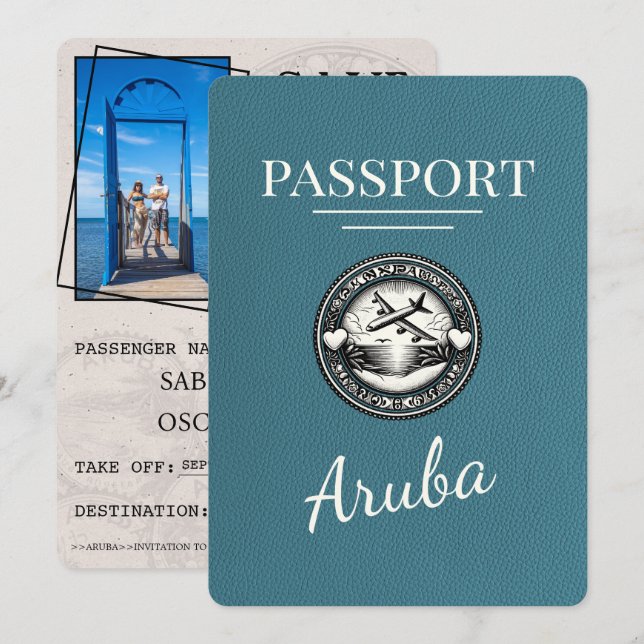Teal Aruba Passport Save The Date (Front/Back)