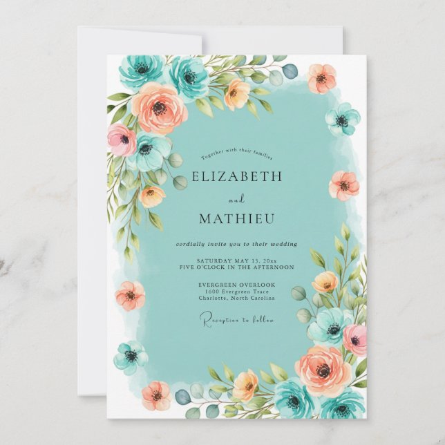 Teal Atmospheric Coastal Wedding Invitation (Front)