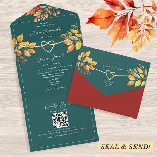 Teal Autumn Wedding All In One Invitation