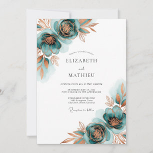 Teal Autumnal Bloom Wedding Invitation